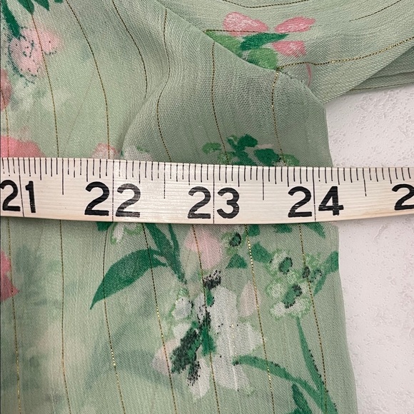 Zara Floral Sheer Blouse in Mint Green & Pink Ruffle Collar with Tie Flowy Fit - Picture 13 of 16